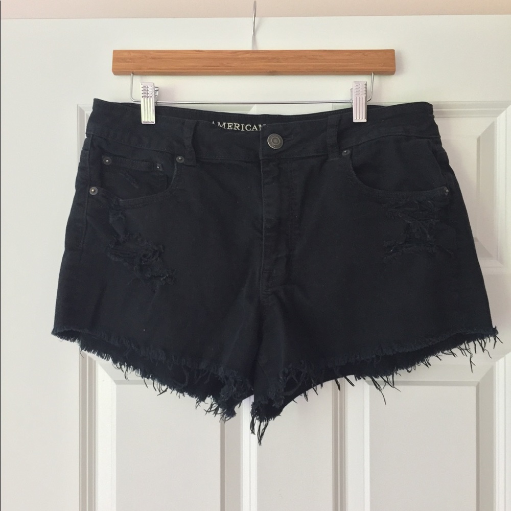 American Eagle Ripped Black Denim Shorts